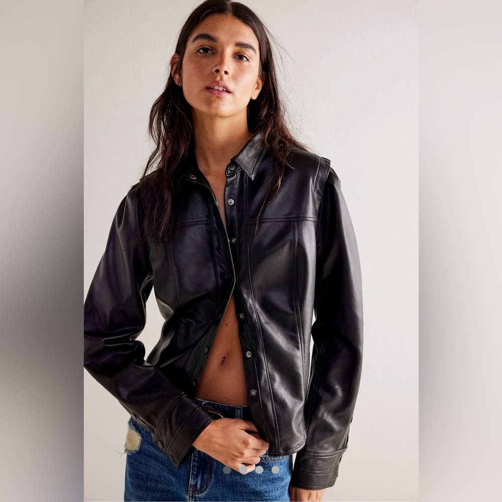 NEW! Free People ‘Night Out’ Leather-Look Top | Small | Black